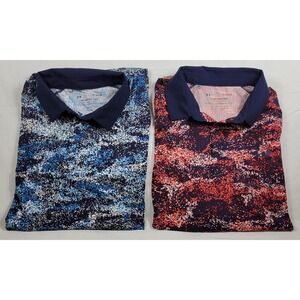 Lot of 2 Under Armour Iso-Chill Golf Polo Shirts Mens Large Blue Red Camo Print